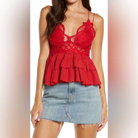 10. Free People Adella Cami in Cherry Red - Picture 1 of 4